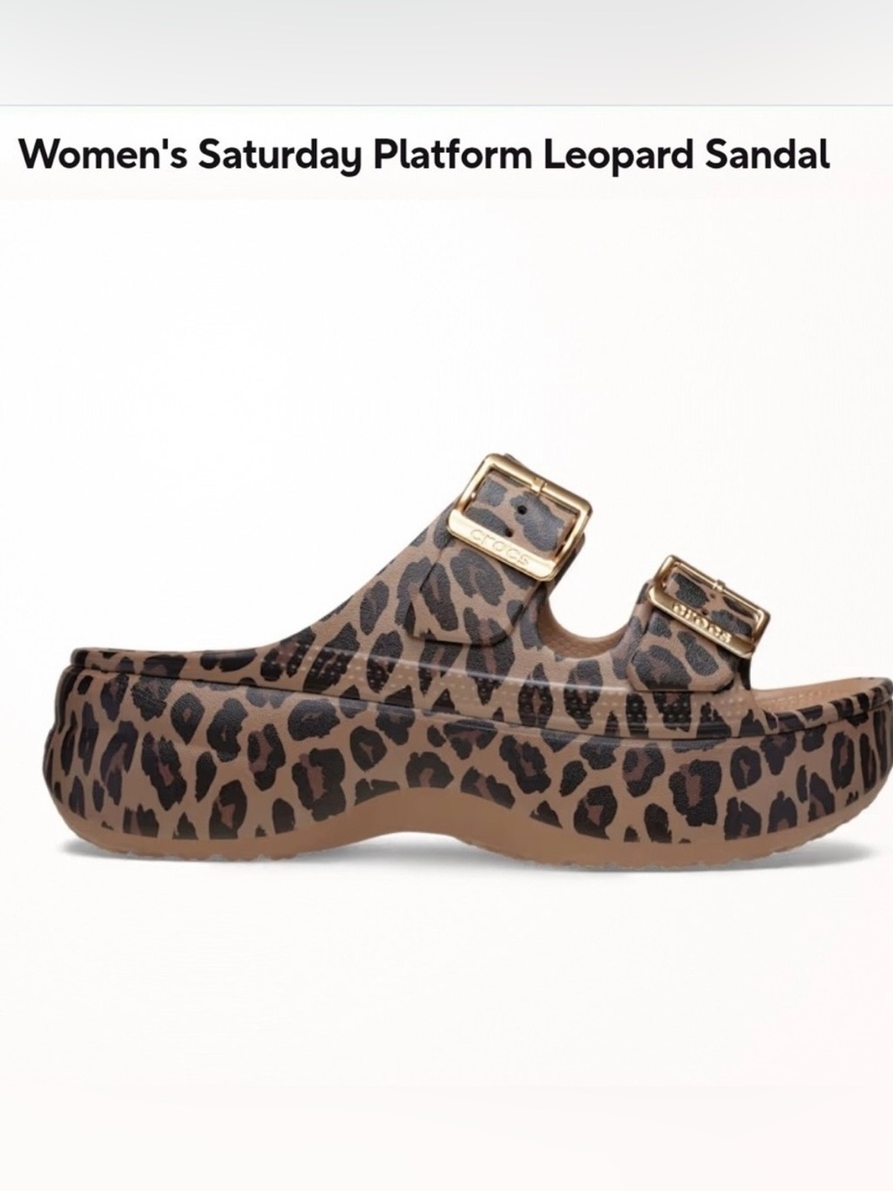 CROCS Women's Leopard Print Platform Sandal - Brown/Black with Gold Buckles